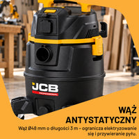 Odkurzacz przemysłowy JCB Professional JCB-PVACP-30M-EP 30 L na mokro i sucho z gniazdem do elektronarzędzi – zdjęcie 6