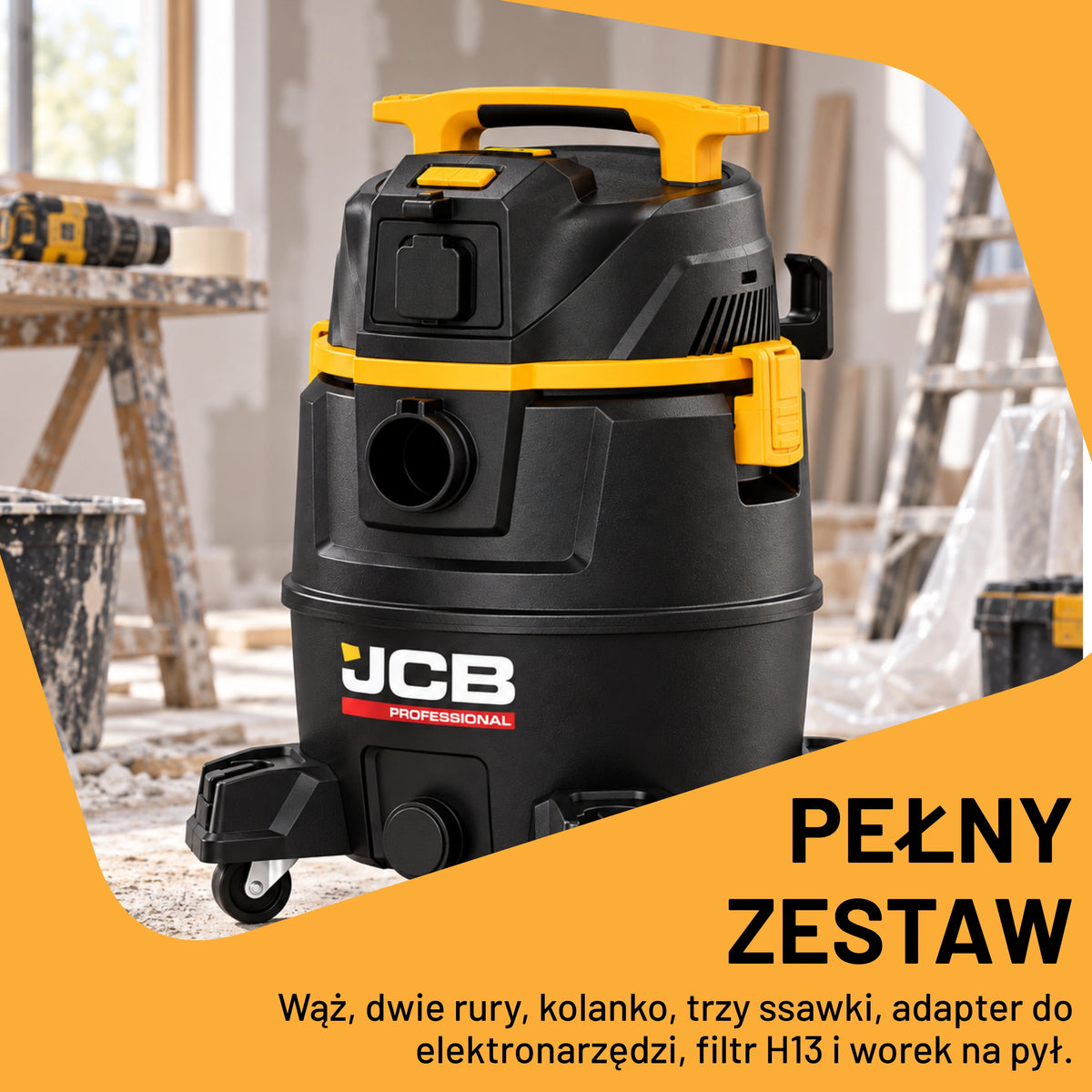Odkurzacz przemysłowy JCB Professional JCB-PVACP-30M-EP 30 L na mokro i sucho z gniazdem do elektronarzędzi – zdjęcie 8