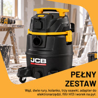 Odkurzacz przemysłowy JCB Professional JCB-PVACP-30M-EP 30 L na mokro i sucho z gniazdem do elektronarzędzi – zdjęcie 8