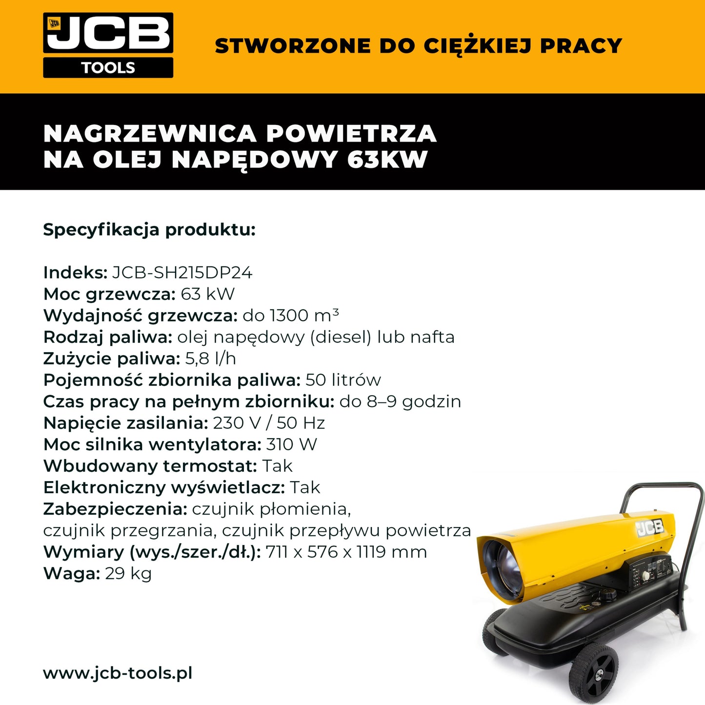 Nagrzewnica Powietrza JCB na Olej Napędowy Ropę Diesel 63KW