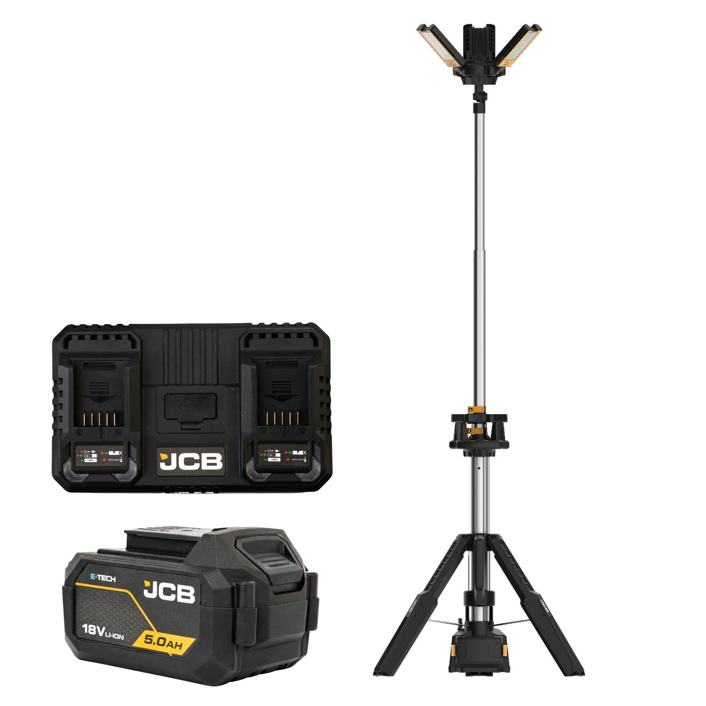Lampy budowlane akumulatorowe JCB 8400 lm – lampa budowlana na statywie, widok produktu