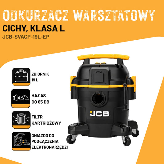 Промисловий пилосос JCB Tools 19 л для сухого та вологого прибирання 750 Вт з розеткою для електроінструменту