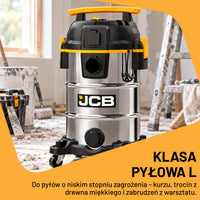 Odkurzacz przemysłowy JCB JCB-SVACS-30L-EP 30 L ze zbiornikiem ze stali nierdzewnej i gniazdem do elektronarzędzi – zdjęcie 4