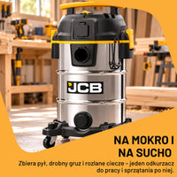 Odkurzacz przemysłowy JCB JCB-SVACS-30L-EP 30 L ze zbiornikiem ze stali nierdzewnej i gniazdem do elektronarzędzi – zdjęcie 6