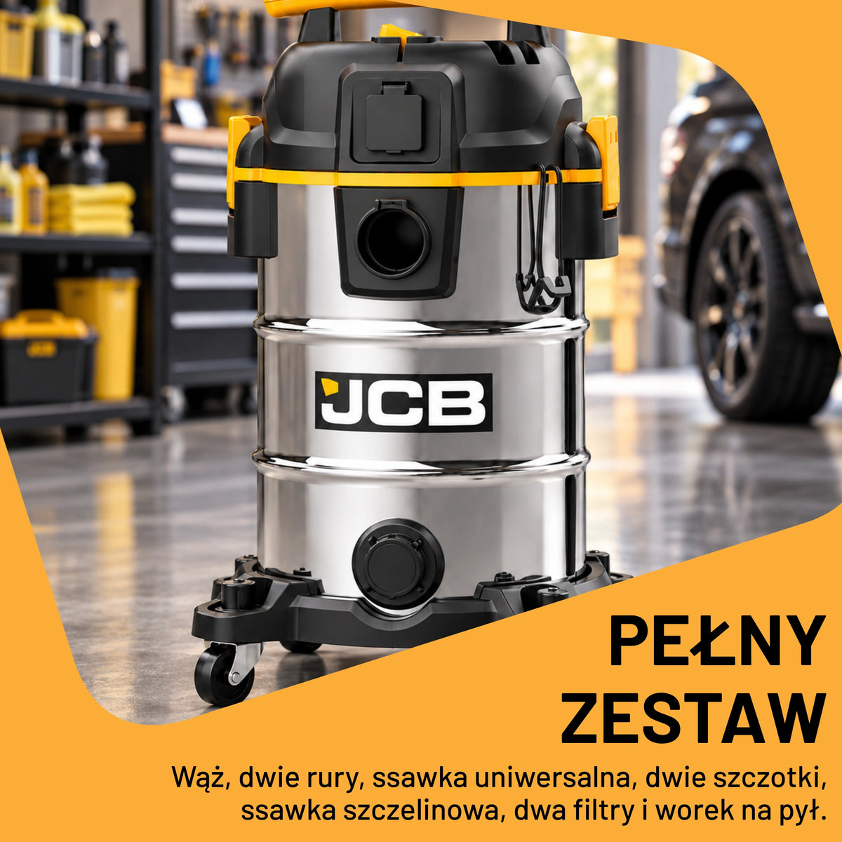 Odkurzacz przemysłowy JCB JCB-SVACS-30L-EP 30 L ze zbiornikiem ze stali nierdzewnej i gniazdem do elektronarzędzi – zdjęcie 8
