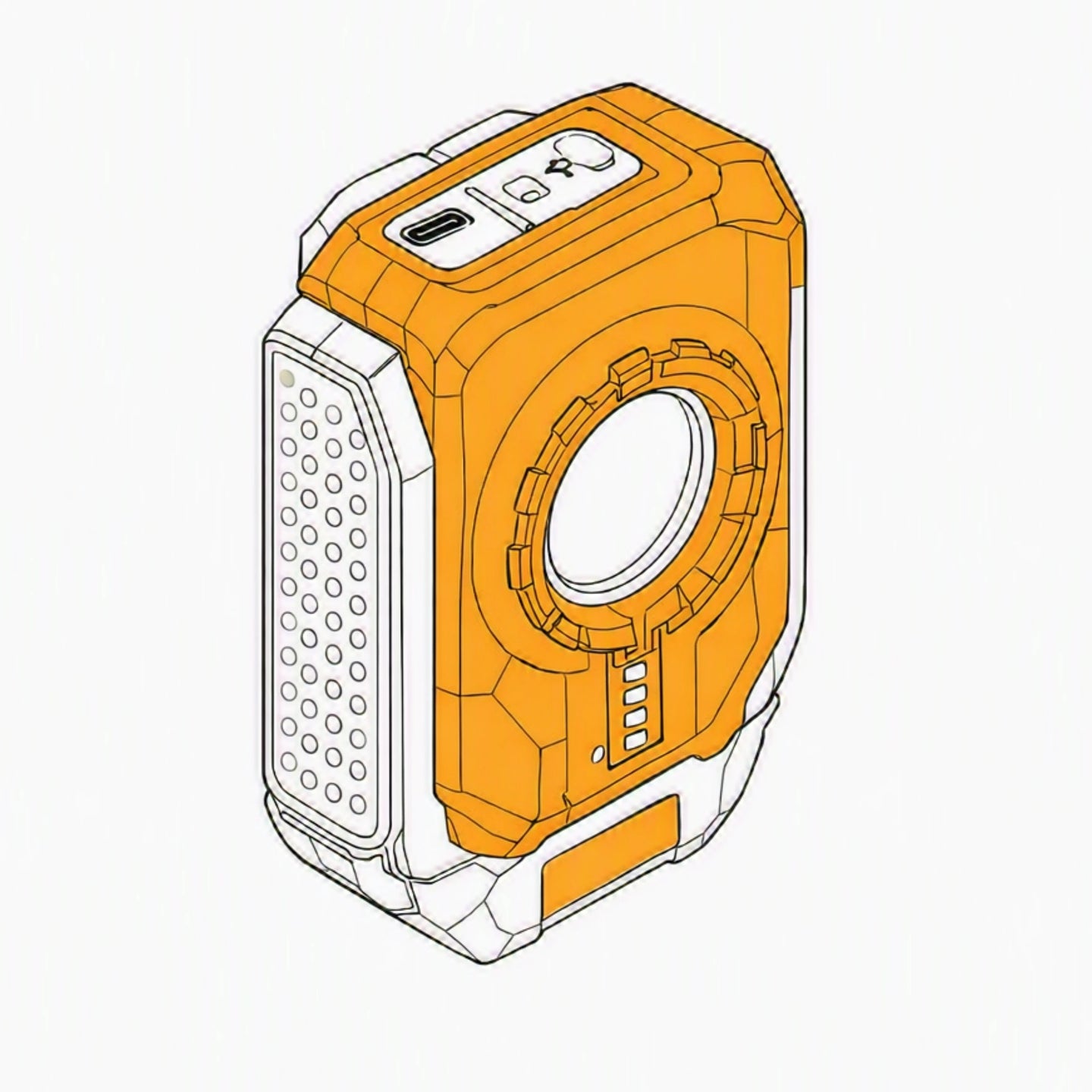 Grafika techniczna lampy roboczej JCB z widocznym portem USB-C