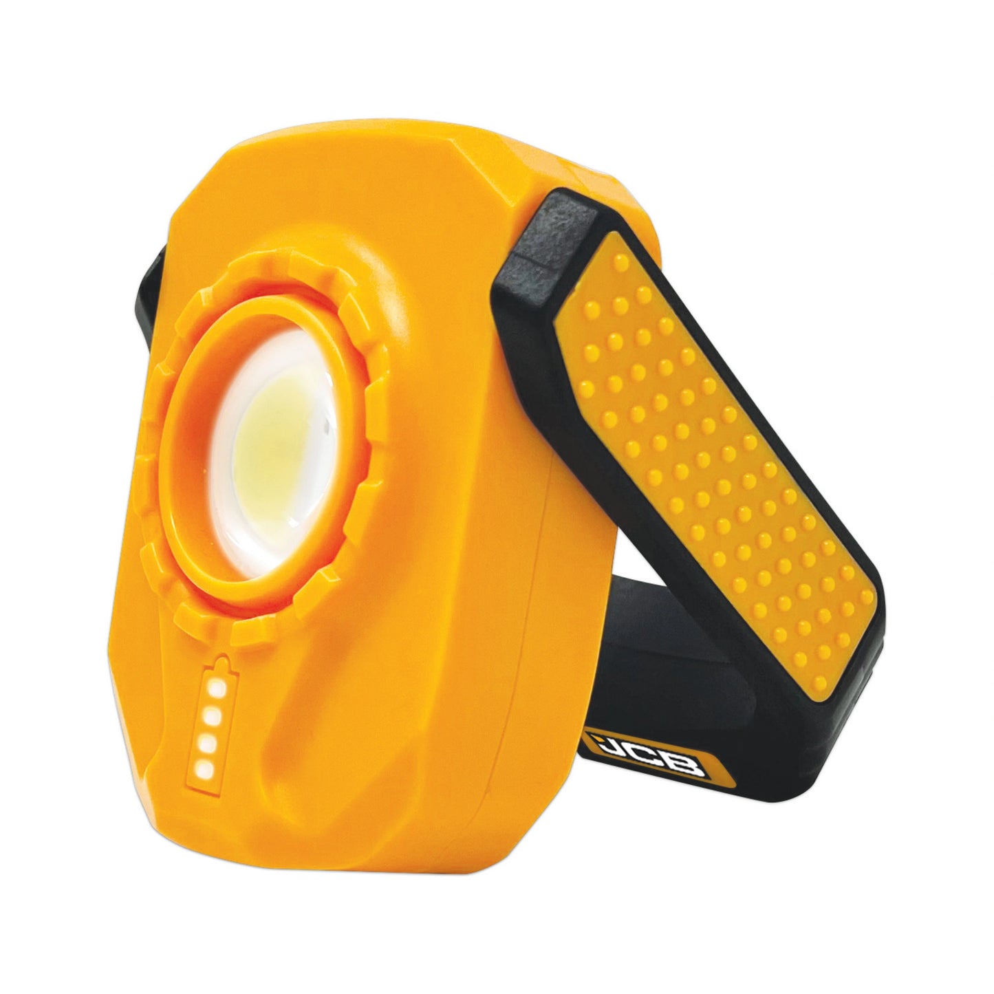 Lampa robocza JCB z rozłożoną podpórką, ujęcie pod kątem