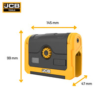 Grafika lampy roboczej JCB z oznaczonymi wymiarami 145 × 99 × 47 mm