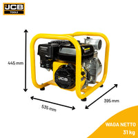 Повний комплект інструментів JCB 80 мм 3" бензиновий насос потужністю 7,5 к.с. для чистої води (1000 л/хв) + всмоктувальний шланг, напірний шланг CNBOP + кришка 