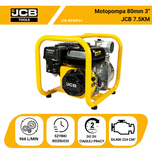 JCB Motopompa 80mm 3'' 7,5 KM do wody czystej (966 l/min)