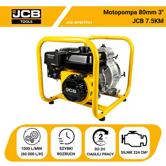 Motopompa 80mm 3'' JCB Tools 7,5 KM do wody brudnej (1000 l/min)