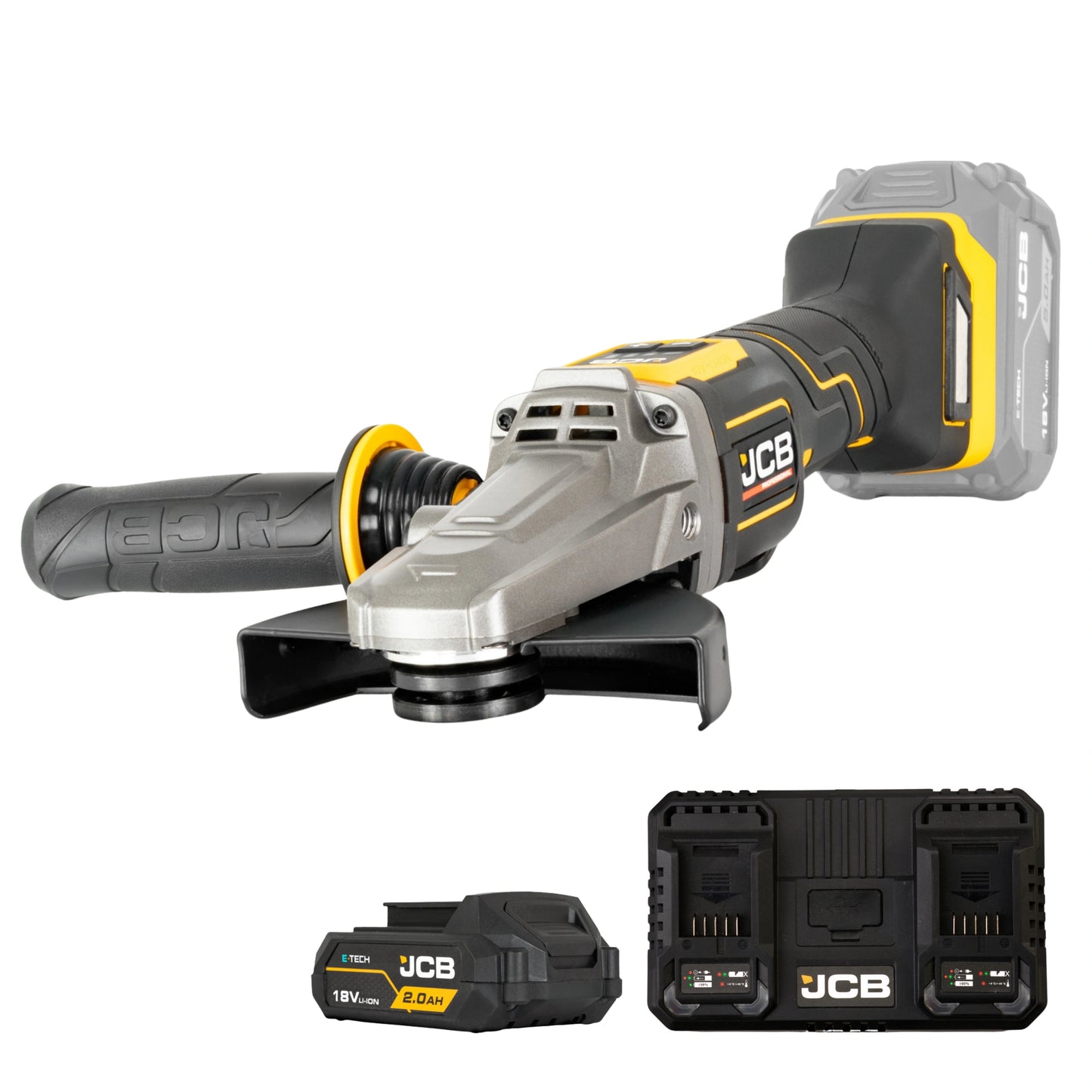 JCB Professional 18V Szlifierka Kątowa z Włącznikiem Łopatkowym i Płaską Głowicą (125 mm / 5")