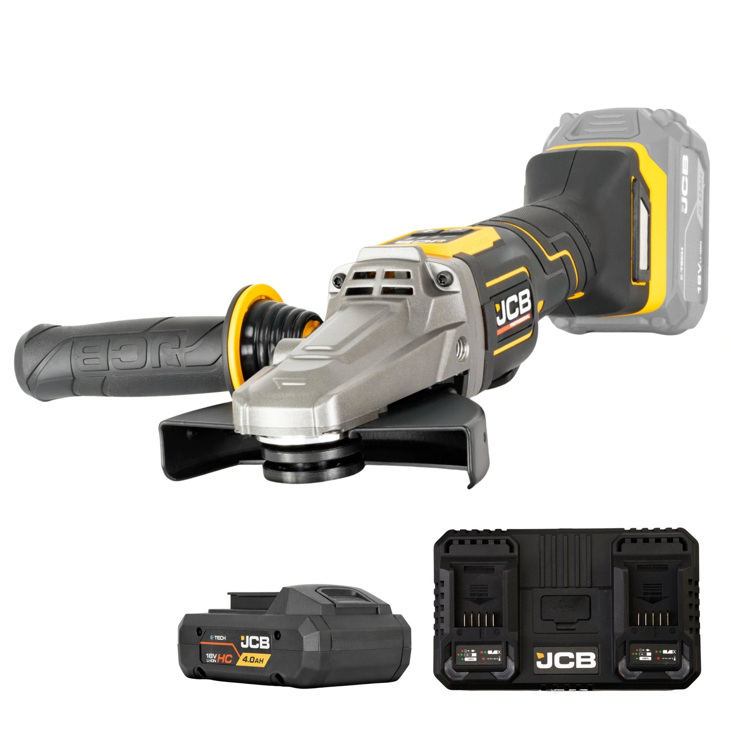 JCB Professional 18V Szlifierka Kątowa z Włącznikiem Łopatkowym i Płaską Głowicą (125 mm / 5")