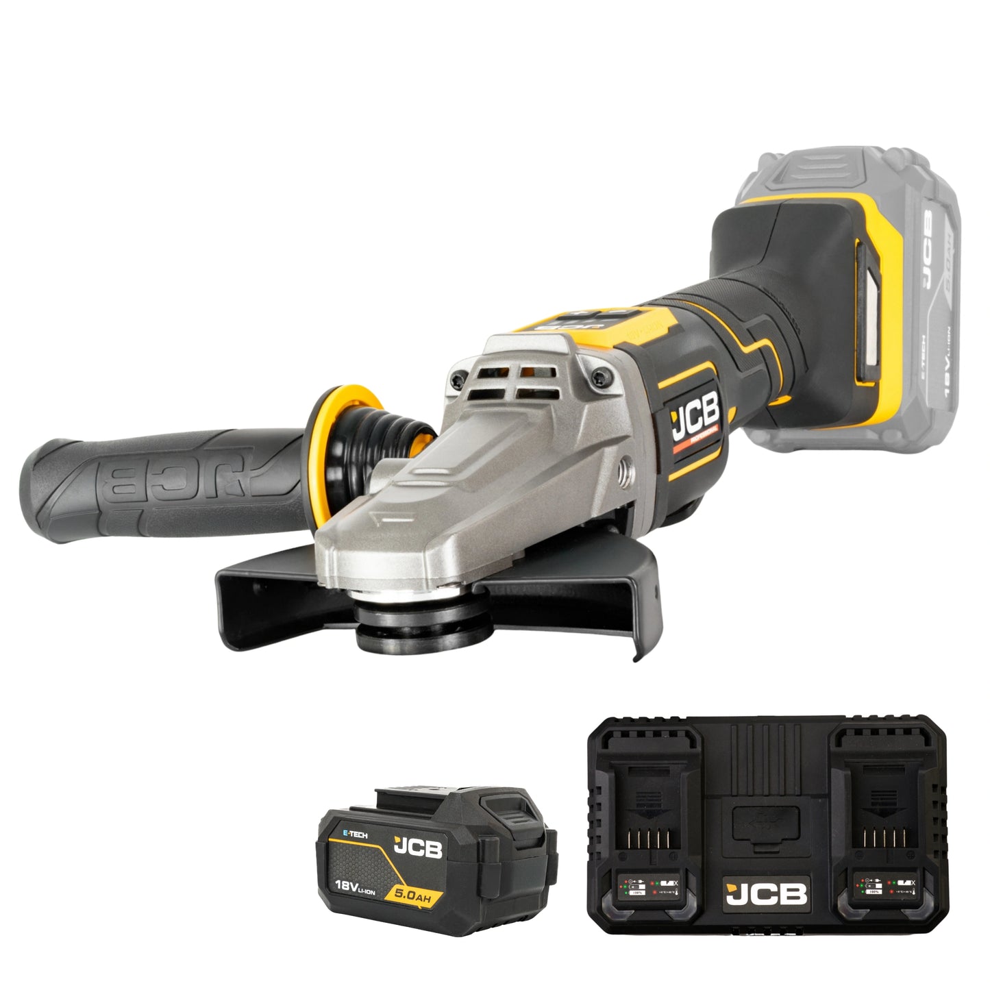 JCB Professional 18V Szlifierka Kątowa z Włącznikiem Łopatkowym i Płaską Głowicą (125 mm / 5")