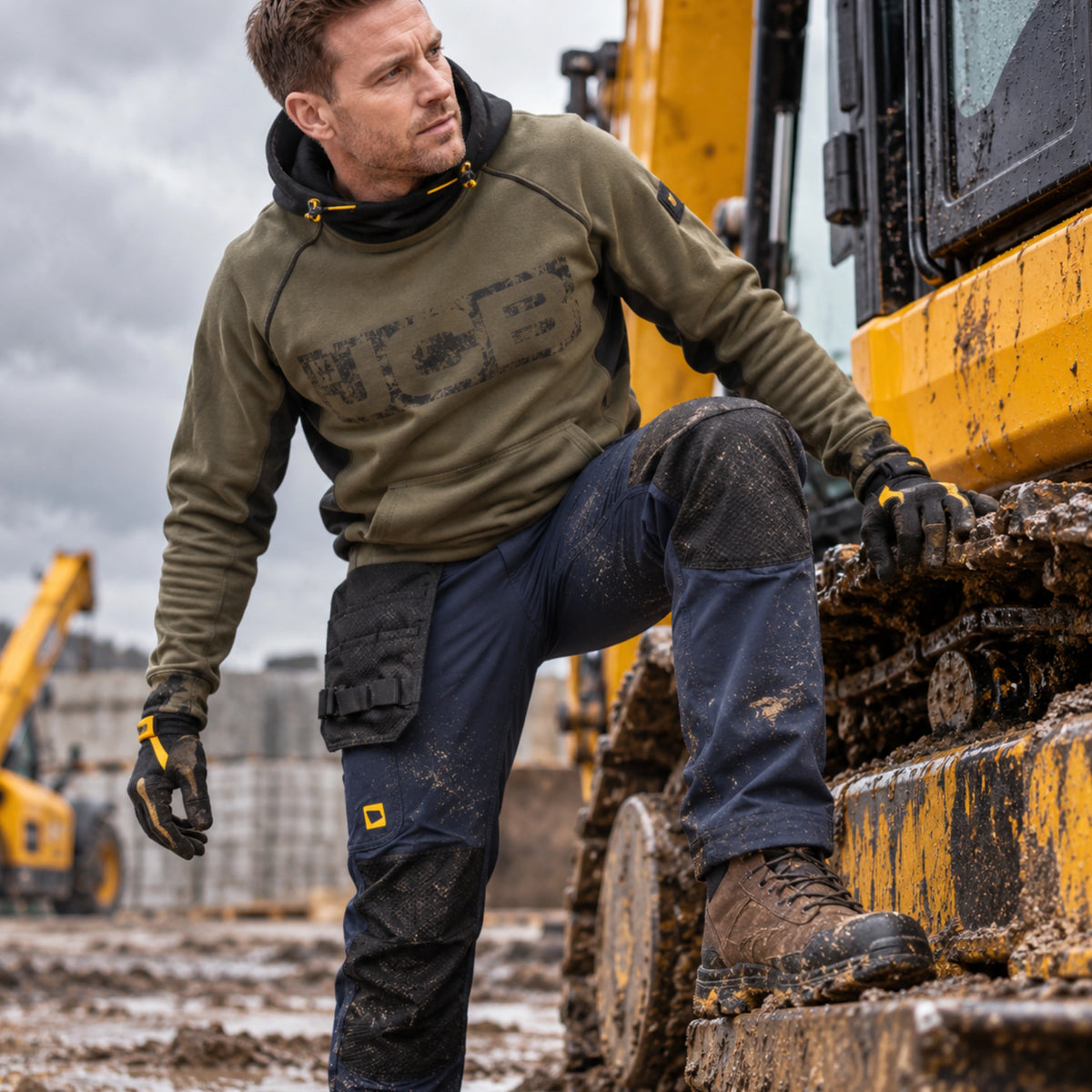 JCB Workwear Spodnie Robocze 4-Way Stretch z Kieszeniami Kaburowymi