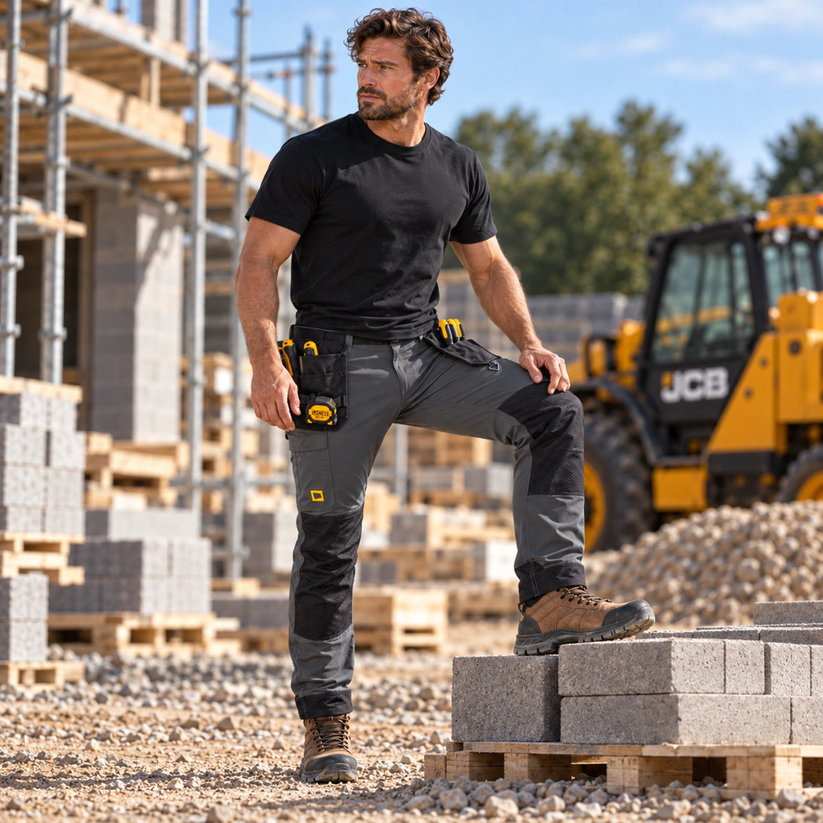 JCB Workwear Spodnie Robocze 4-Way Stretch z Kieszeniami Kaburowymi