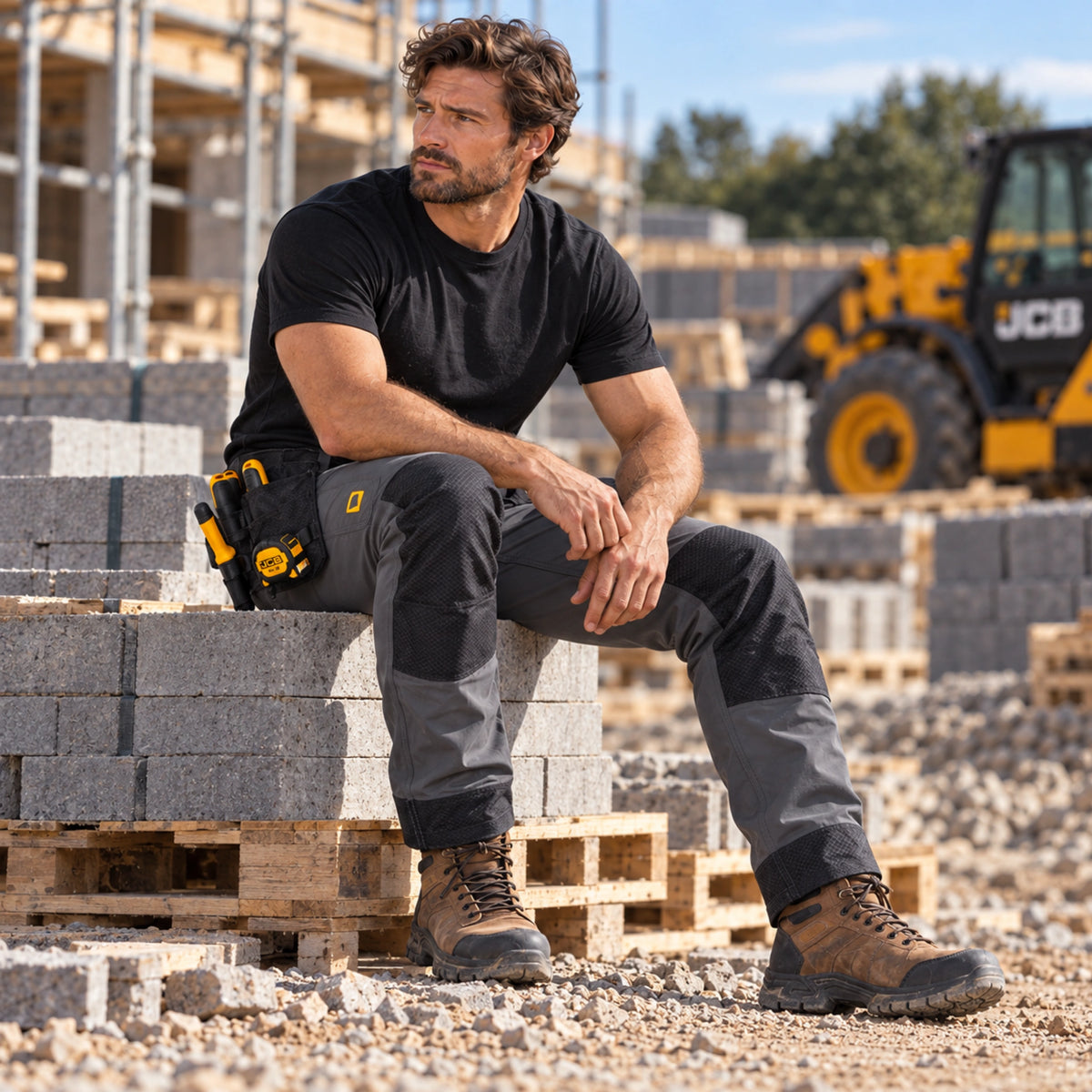JCB Workwear Spodnie Robocze 4-Way Stretch z Kieszeniami Kaburowymi