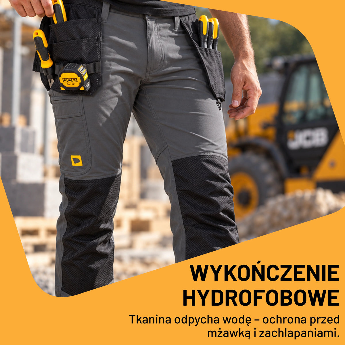 JCB Workwear Spodnie Robocze 4-Way Stretch z Kieszeniami Kaburowymi