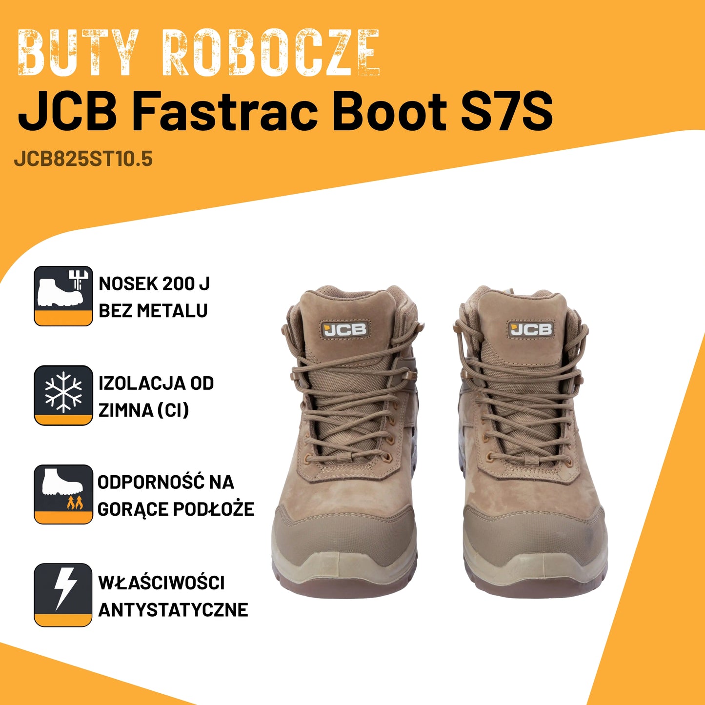 JCB Workwear Buty Robocze Trzewik Fastrac S7S Wodoszczelne Piaskowe