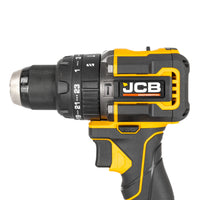Wiertarko wkrętarka akumulatorowa 75 Nm JCB Professional JCB‑18PCD‑75 ujęcie z prawej strony z widocznym logiem JCB i skalą regulacji momentu