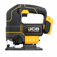 Wyrzynarka akumulatorowa JCB 18V ujęcie z boku czarno żółta obudowa i stopa prowadząca

