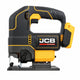 Wyrzynarka akumulatorowa JCB 18V ujęcie z boku czarno żółta obudowa i stopa prowadząca
