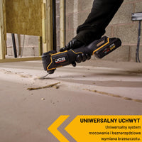 Narzędzie wielofunkcyjne JCB 18V podczas skrobania podłoża tekst uniwersalny uchwyt beznarzędziowa wymiana brzeszczotu