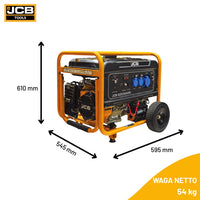 Infografika wymiarów agregatu prądotwórczego JCB GPL3610P 3,6 kW wysokość 610 mm szerokość 595 mm głębokość 545 mm waga 54 kg