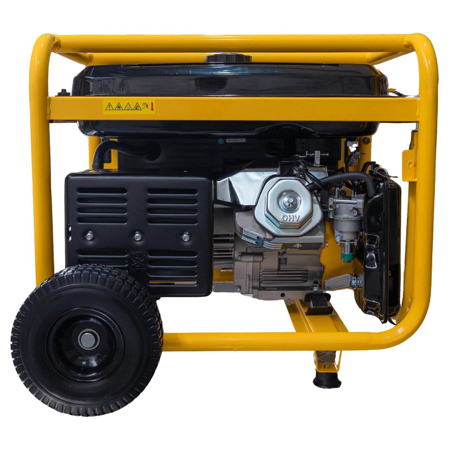 Agregat elektryczny JCB GPL8010PE widok z lewej strony silnik OHV 457 cm³ gaźnik zbiornik paliwa 25 l i koło transportowe