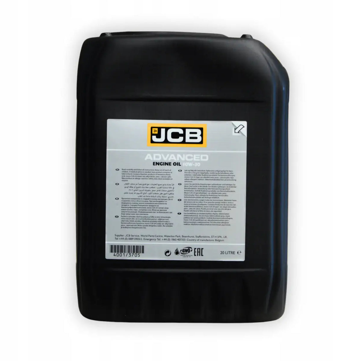 Kanister 20 l oleju silnikowego JCB 10W-30 – oryginalny olej JCB, nr kat. 4001/3705E