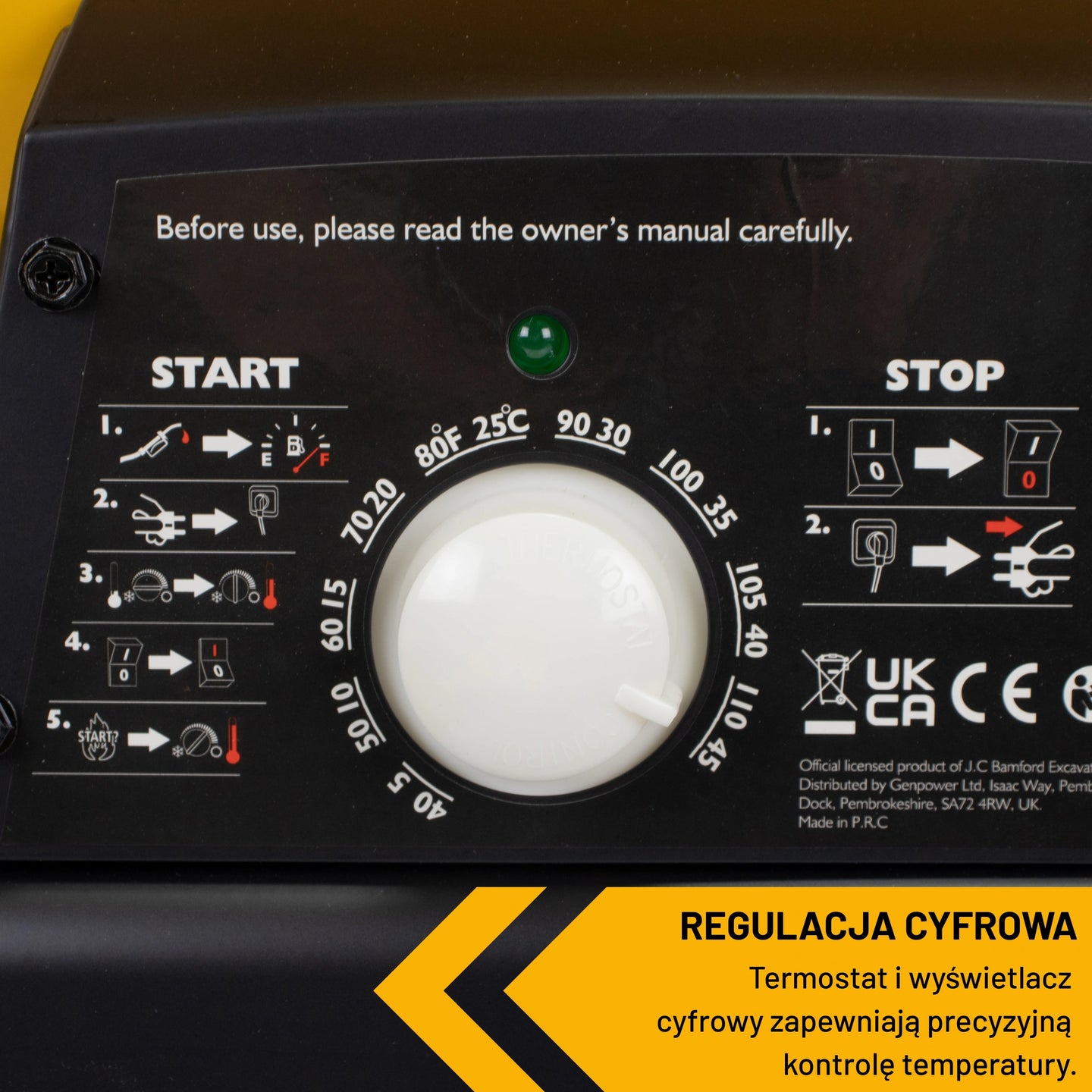 Panel sterowania nagrzewnicy JCB 20kW z pokrętłem i wyświetlaczem