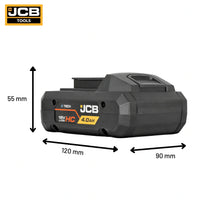 schemat wymiarów akumulatora JCB 18V HC 4.0Ah: 120×90×55 mm waga netto 0,62 kg