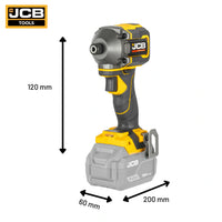 schemat wymiarów zakrętarki udarowej JCB Professional 18V: 200×60×120 mm waga netto 1,13 kg