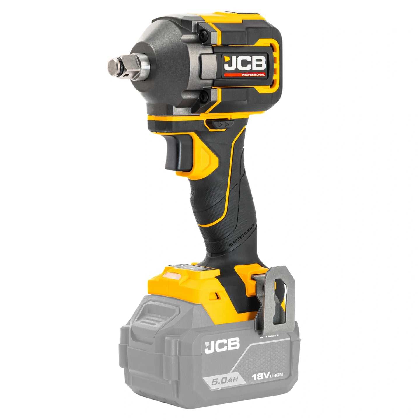 klucz udarowy akumulatorowy JCB Professional 18V 5.0Ah podczas odkręcania śrub koła samochodowego z tekstem do 3300 obr./min