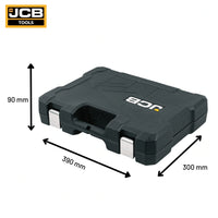 Zestaw kluczy nasadowych JCB 108 elementów 1/2 i 1/4 w otwartej walizce - komplet kluczy nasadowych z grzechotką
