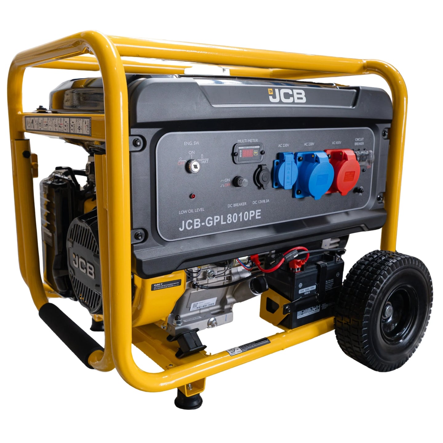 Agregat elektryczny JCB GPL8010PE wymiary wysokość 650 mm głębokość 700 mm szerokość 720 mm etykieta Waga Netto 99 kg