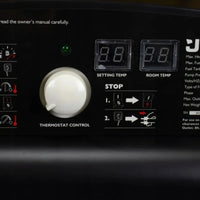 Panel sterowania nagrzewnicy JCB SH215DP24 z pokrętłem termostatu, dwoma wyświetlaczami cyfrowymi i tekstem: Regulacja cyfrowa