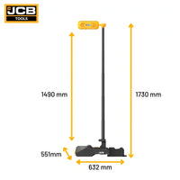 Składana lampa robocza LED JCB Duo Fold KONNECT 18V 6000 lm na maszcie na białym tle - przenośne oświetlenie obszarowe akumulatorowe