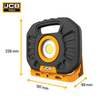 Lampa budowlana LED JCB TUFF DUAL 2500 lm żółto-czarna na białym tle - lampa robocza akumulatorowa
