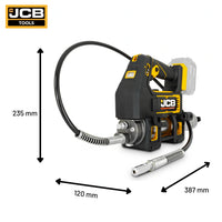 Smarownica akumulatorowa JCB 18PGG-zestaw-1 z wymiarami 235×120×387 mm waga netto 3,95 kg