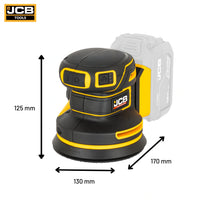 Szlifierka mimośrodowa akumulatorowa JCB Professional 18V 125 mm na białym tle - szlifierka mimośrodowa do drewna i lakieru