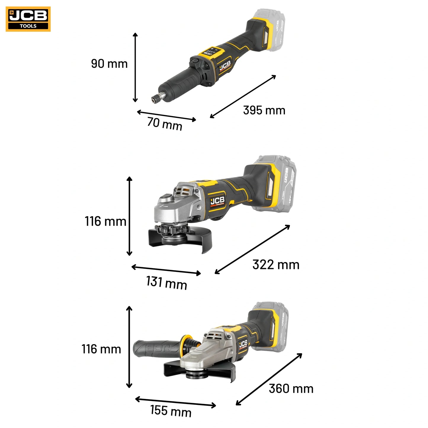 Zestaw JCB Professional 18V szlifierka kątowa 125 mm i wiertarko-wkrętarka udarowa - zestaw elektronarzędzi akumulatorowych