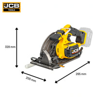 Pilarka tarczowa akumulatorowa JCB Professional 18V 185 mm żółto-czarna na białym tle - pilarka do drewna akumulatorowa