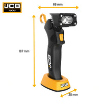 Podwójne oświetlenie inspekcyjno-robocze LED JCB 1000 lm żółto-czarne na białym tle - lampa warsztatowa akumulatorowa