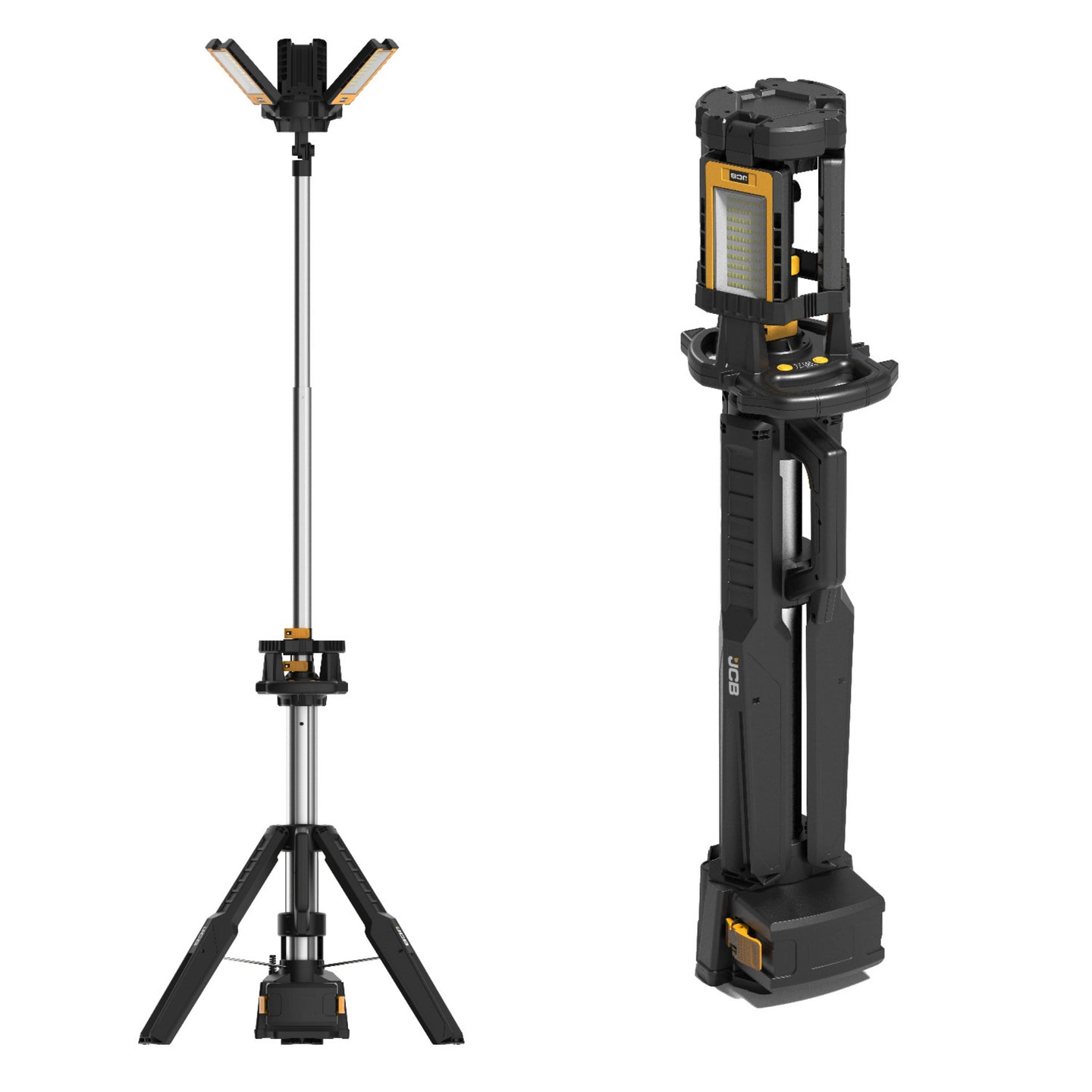 Lampy budowlane akumulatorowe JCB 8400 lm – lampa budowlana na statywie