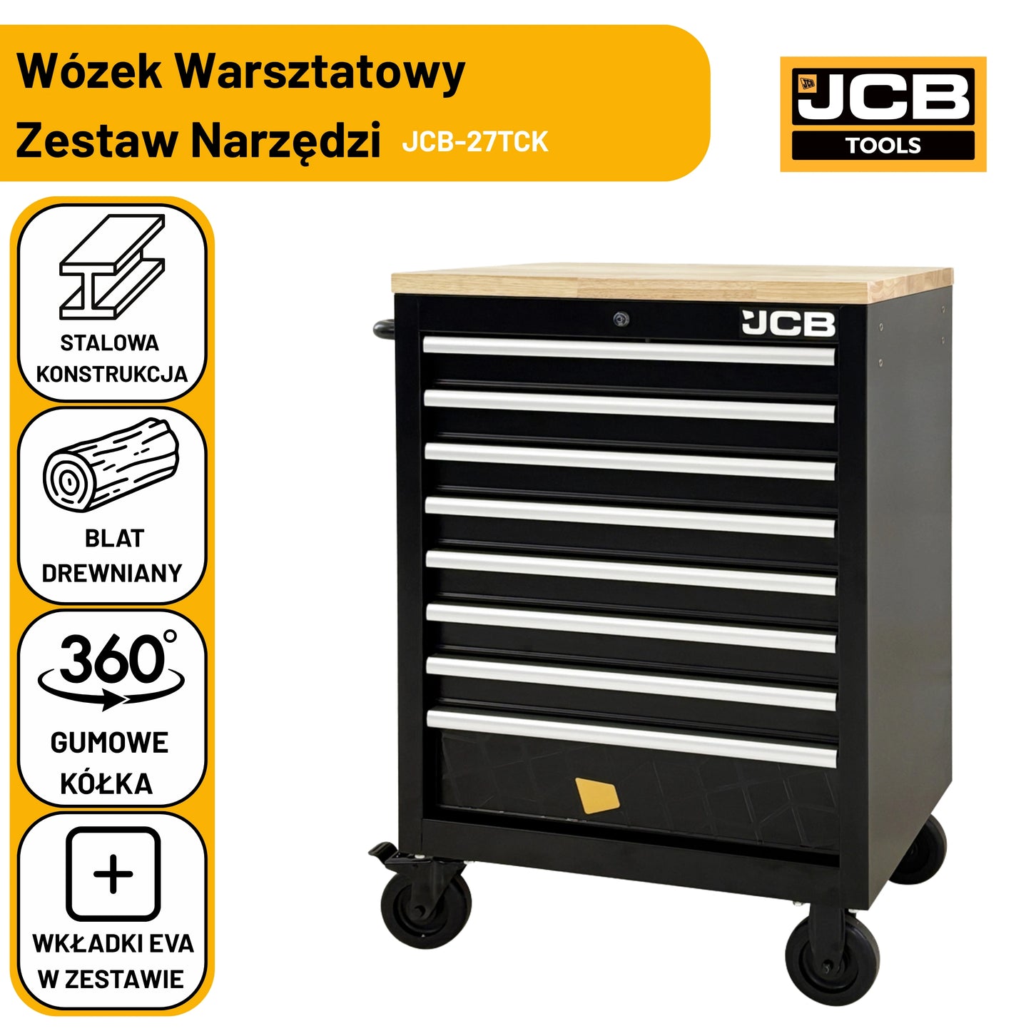 Wózek narzędziowy z wyposażeniem JCB 259 Elementów – wózek na narzędzia
