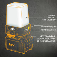 Lampa robocza JCB Mini KONNECT 360 1600 Lm – zawartość zestawu i akcesoria