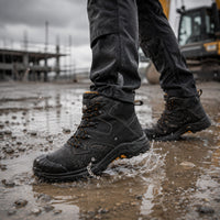 Buty robocze JCB Backhoe 2 S3L czarne w kałuży wody na placu budowy