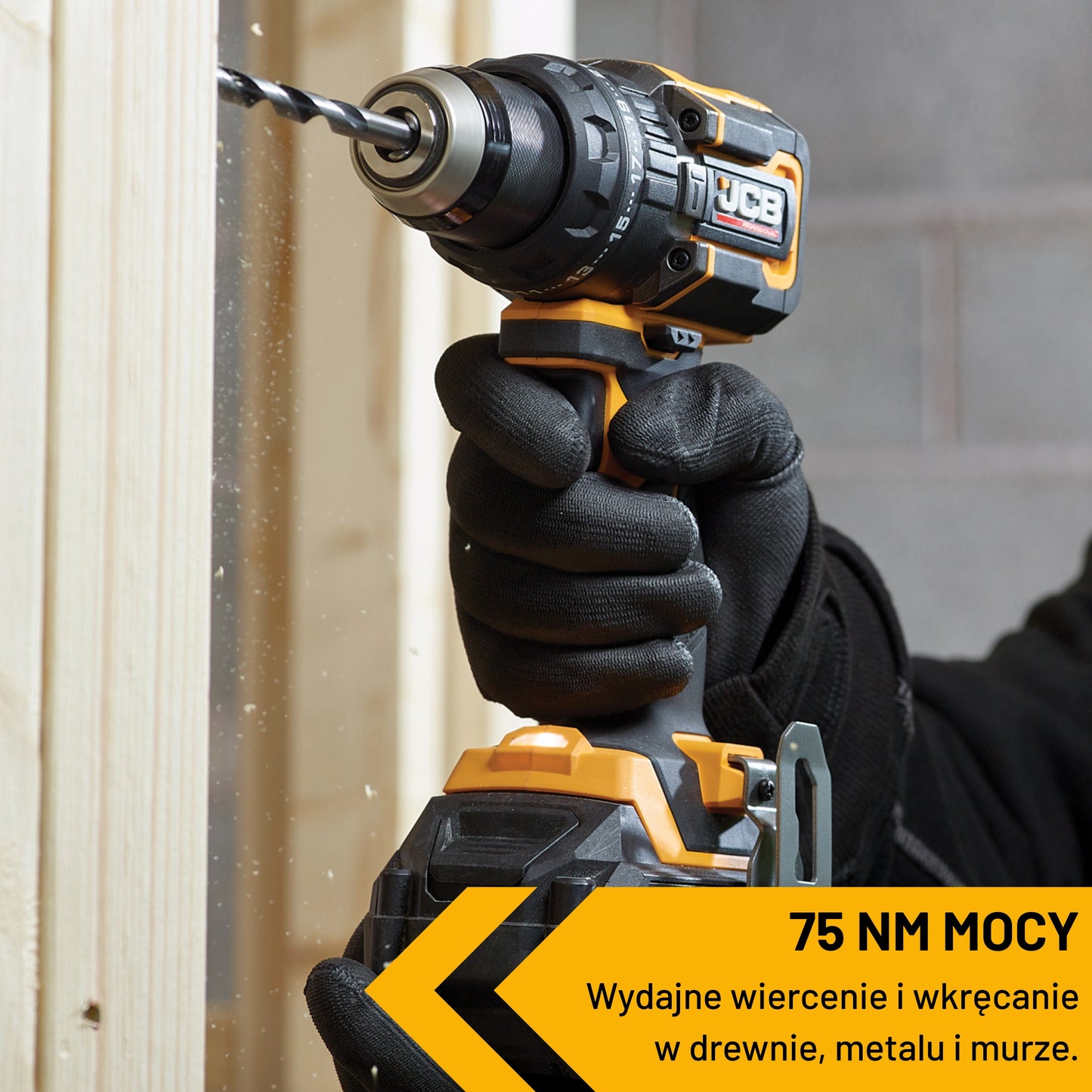 JCB Professional Zestaw Wiertarko-wkrętarka 75 Nm Szlifierka kątowa 125 mm 2x 5Ah Ładowarka Torba