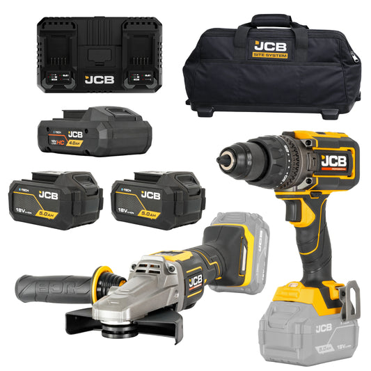 JCB Professional Zestaw Szlifierka Płaska + Wiertarko-Wkrętarka 160Nm 18V 4,0Ah + 2x 5,0Ah  Dual Charge Torba